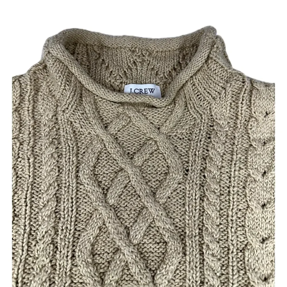 J. Crew Women’s Mock neck Cable Knit Sweater Cotton Blend Cashew Size M